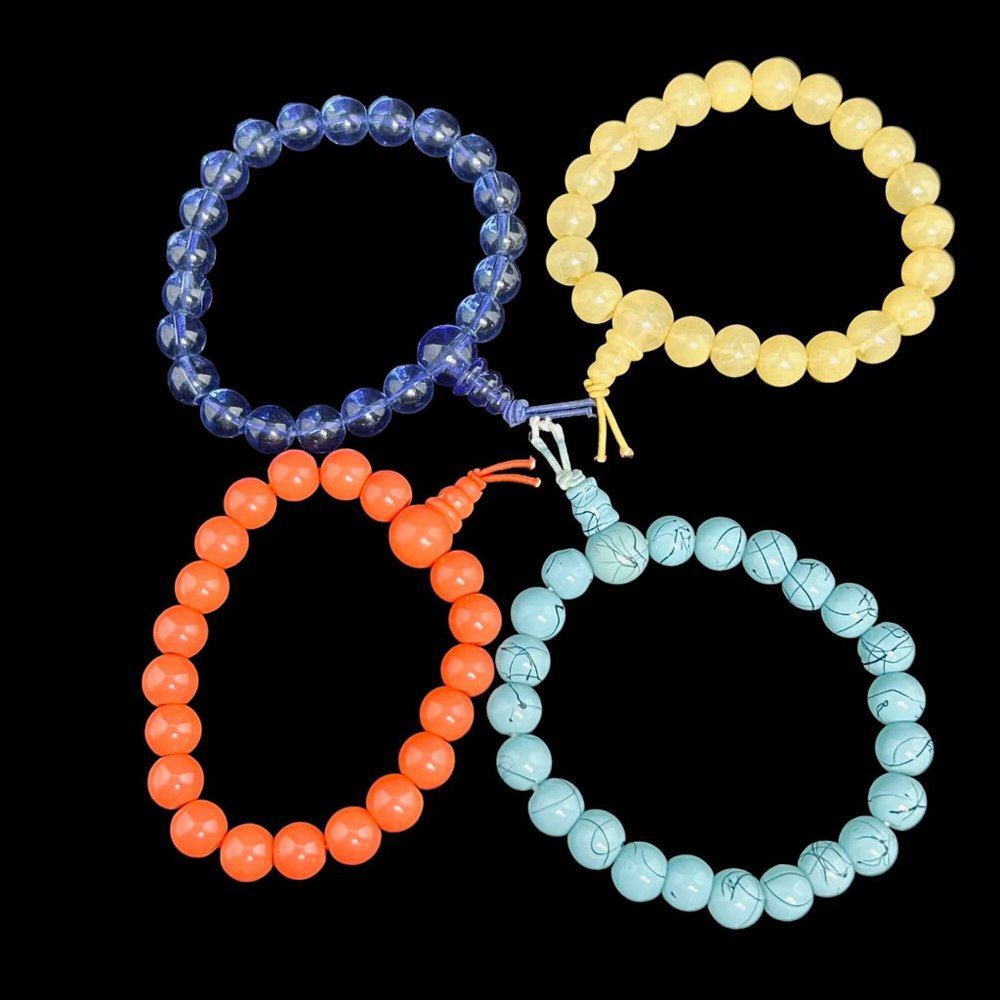 Lot Of 4 Beaded Stretch Bracelets - Blue, Aqua, Yellow & Coral (4791) - Picture 4 of 4